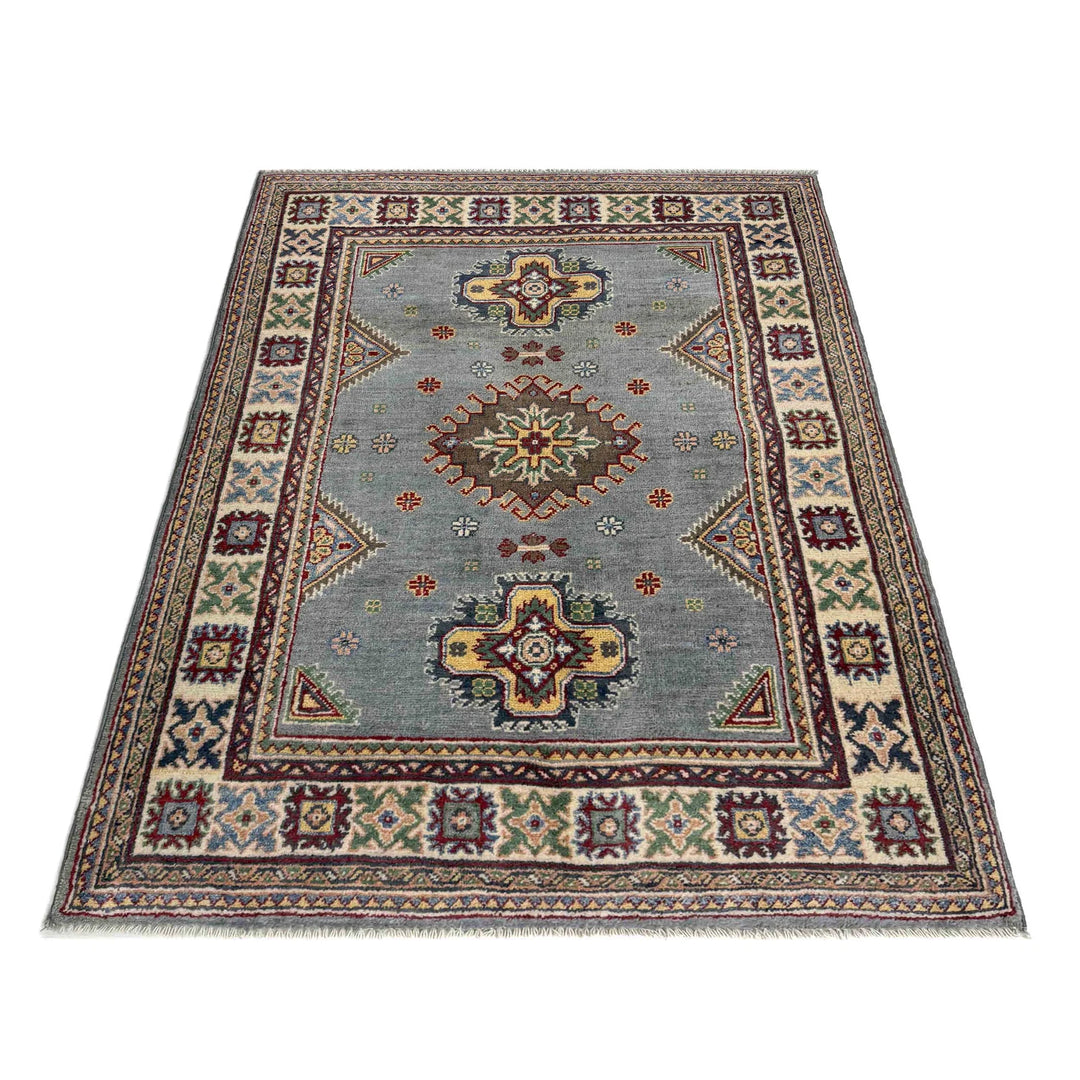 Blue Afghan Kazak Rug 3' 3" x 4' 9" Hand-Knotted | No. AL24258