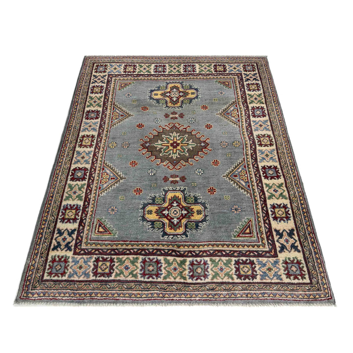 Blue Afghan Kazak Rug 3' 3" x 4' 9" Hand-Knotted | No. AL24258
