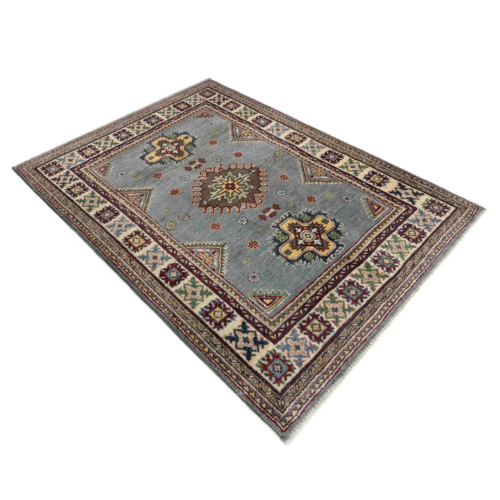 Blue Afghan Kazak Rug 3' 3" x 4' 9" Hand-Knotted | No. AL24258