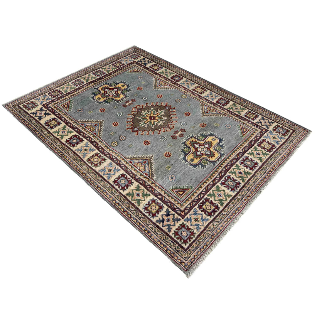 Blue Afghan Kazak Rug 3' 3" x 4' 9" Hand-Knotted | No. AL24258