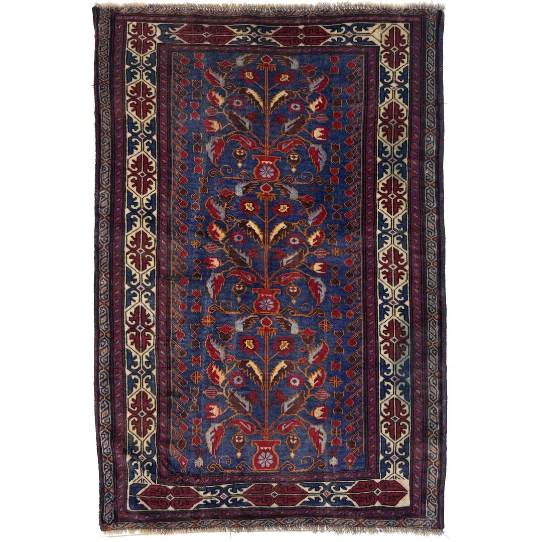 Multicolor Afghan Baluchi Rug 3' 3" x 4' 9" Hand-Knotted | No. AL24388