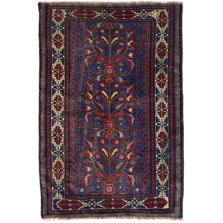 Multicolor Afghan Baluchi Rug 3' 3" x 4' 9" Hand-Knotted | No. AL24388