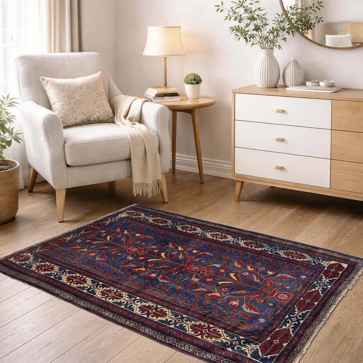 Multicolor Afghan Baluchi Rug 3' 3" x 4' 9" Hand-Knotted | No. AL24388