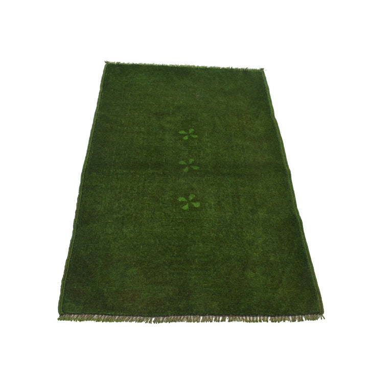 Green Pakistani Overdyed Rug 2' 7" x 4' 4" Hand-Knotted | No. AL24412