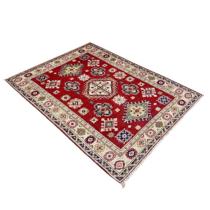 Red Afghan Kazak Rug 2' 9" x 3' 11" Hand-Knotted | No. AL24441