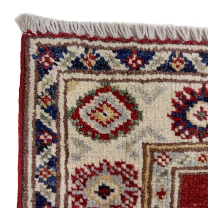 Red Afghan Kazak Rug 2' 9" x 3' 11" Hand-Knotted | No. AL24441