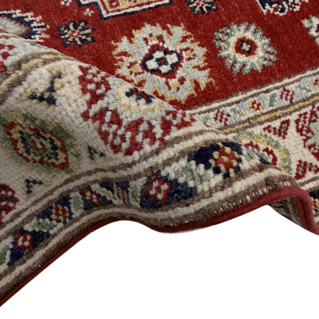 Red Afghan Kazak Rug 2' 9" x 3' 11" Hand-Knotted | No. AL24441