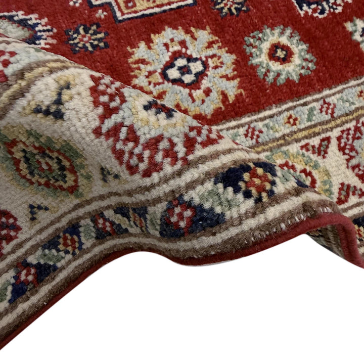 Red Afghan Kazak Rug 2' 9" x 3' 11" Hand-Knotted | No. AL24441