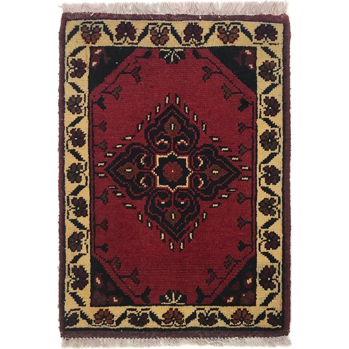 Red Afghan Oriental Doormat 1' 5" x 2' 0" Hand-Knotted | No. AL24488