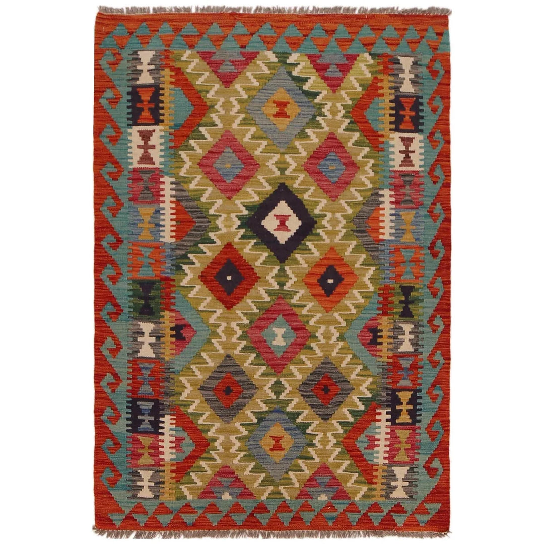 Afghan Vegetable Kilim Rug 3' 3" x 4' 9" Flat-Weave | No. AL24521