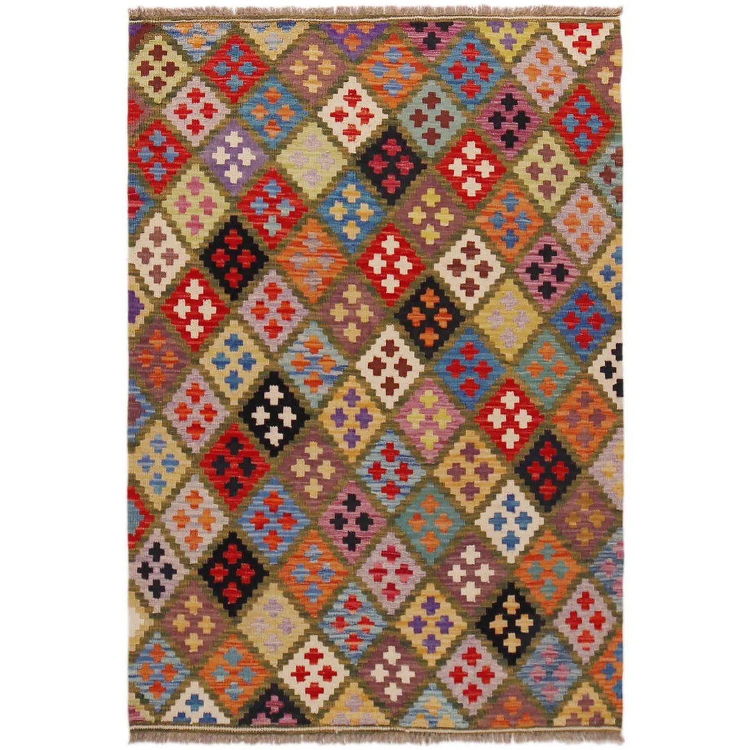 Afghan Vegetable Kilim Rug 3' 6" x 5' 1" Flat-Weave | No. AL24552