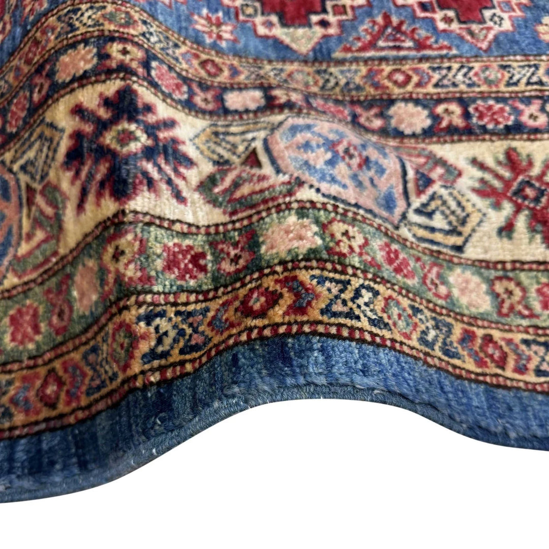 Red Afghan Kazak Rug 4' 0" x 5' 11" Hand-Knotted | No. AL24561