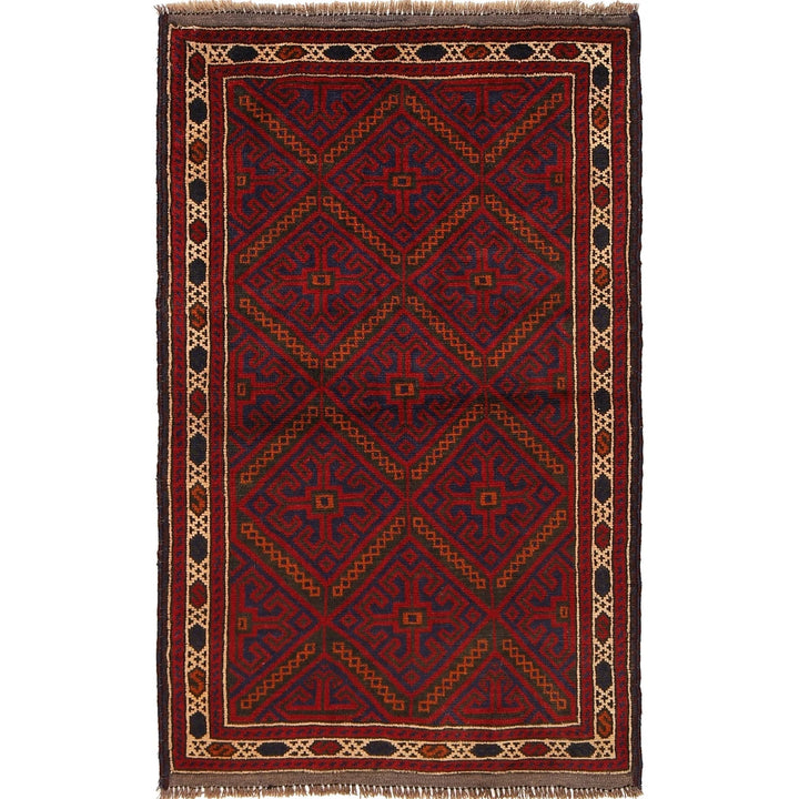 Afghan Baluchi Rug 3' 1" x 4' 12" Hand-Knotted | No. AL24608