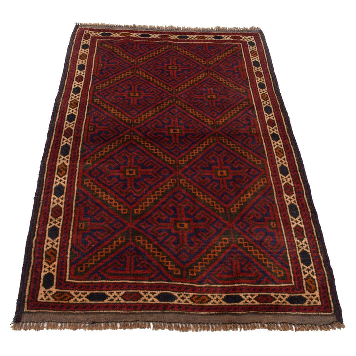 Afghan Baluchi Rug 3' 1" x 4' 12" Hand-Knotted | No. AL24608