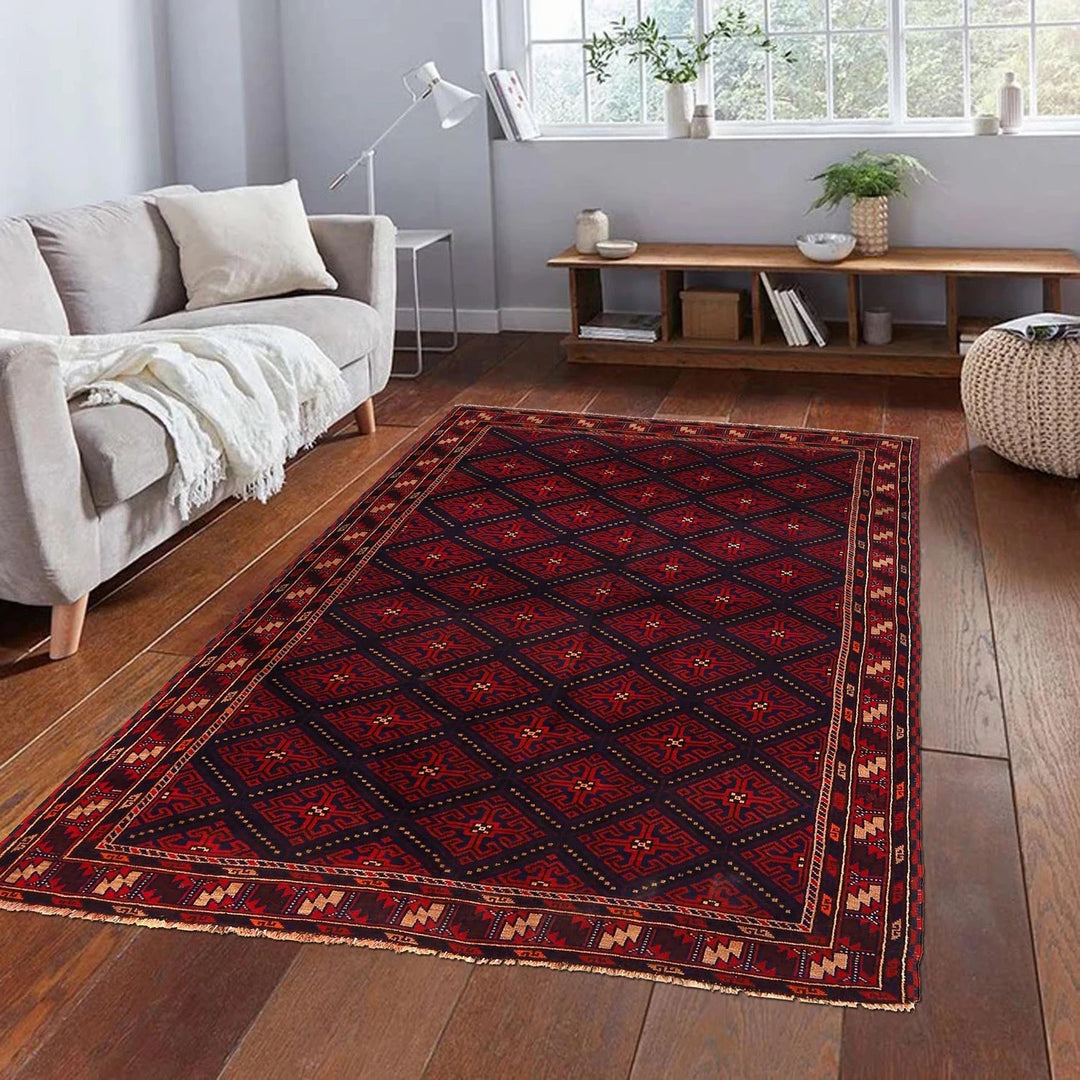 Afghan Baluchi Rug 5' 1" x 7' 7" Hand-Knotted | No. AL24643