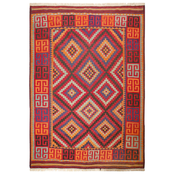 Red Afghan Maimana Kilim Rug 6'9" x 9'7" Flat-Weave | No. AL24662