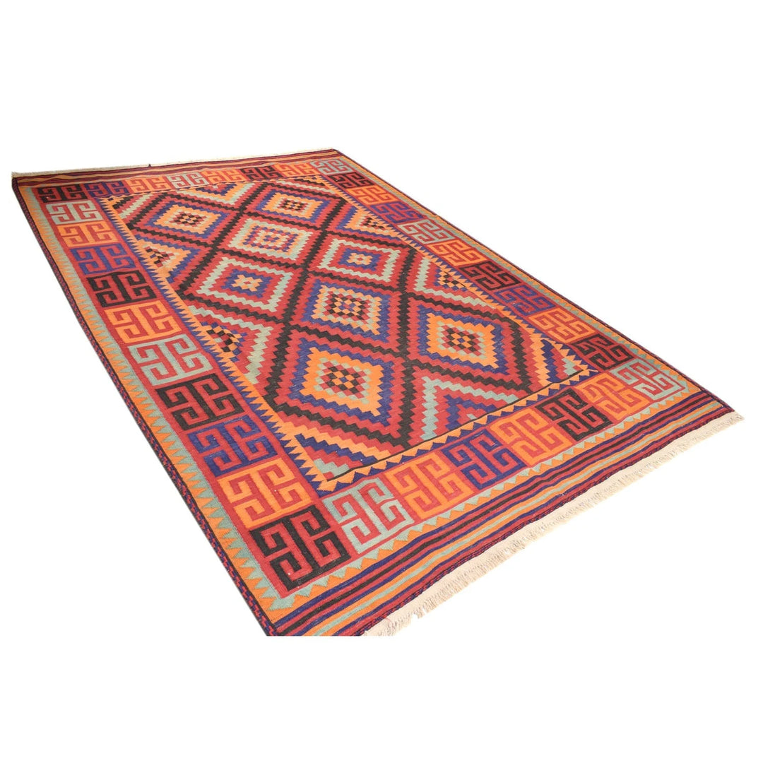 Red Afghan Maimana Kilim Rug 6'9" x 9'7" Flat-Weave | No. AL24662