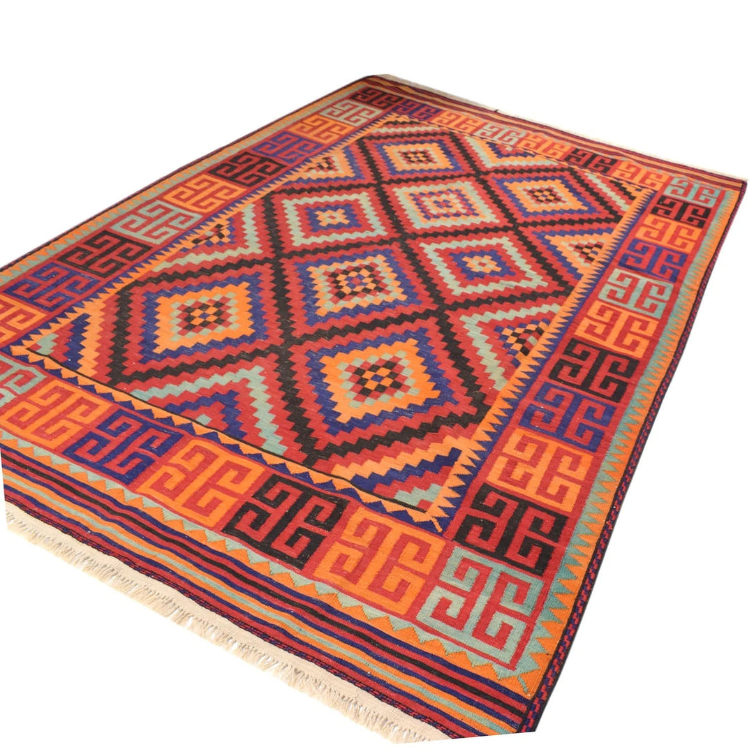 Red Afghan Maimana Kilim Rug 6'9" x 9'7" Flat-Weave | No. AL24662