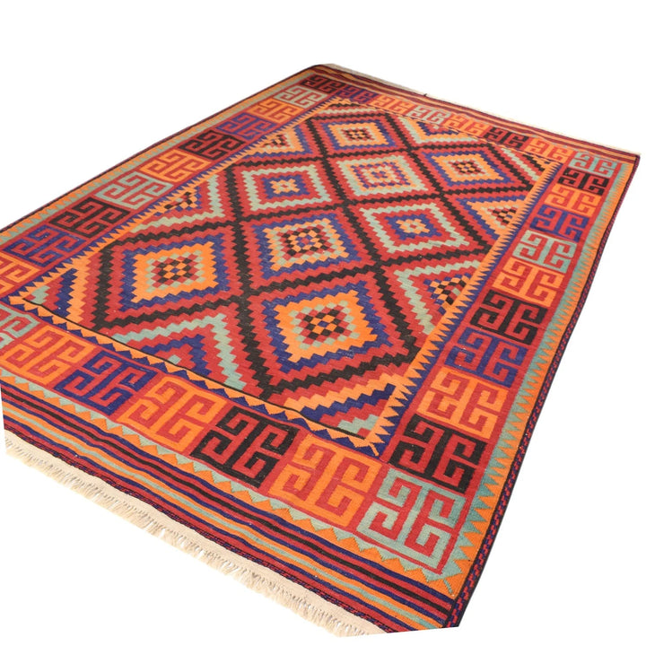 Red Afghan Maimana Kilim Rug 6'9" x 9'7" Flat-Weave | No. AL24662
