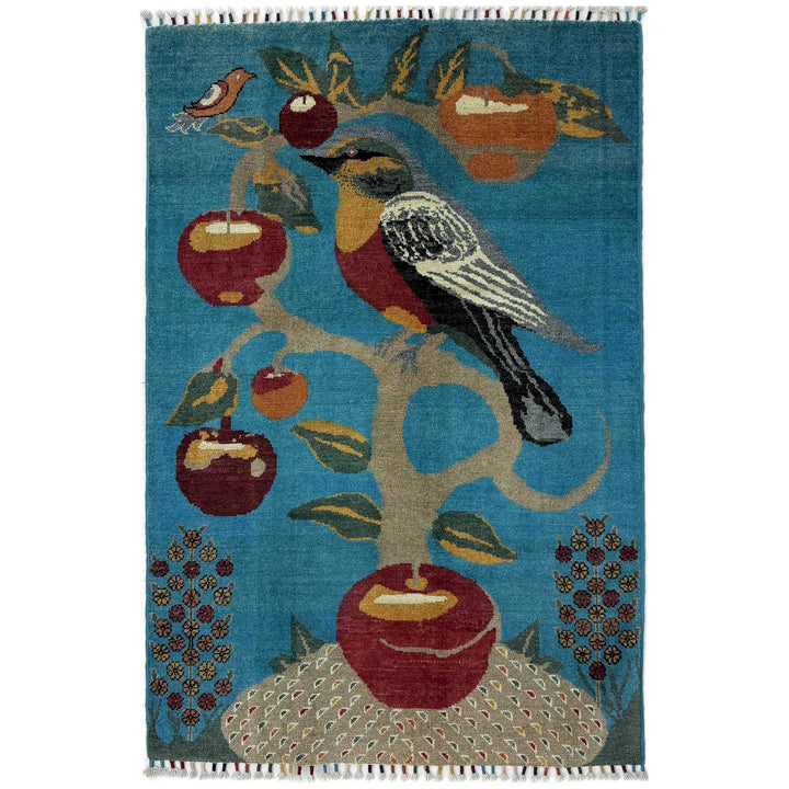Blue Afghan Pictorial Rug 3' 3" x 4' 9" Hand-Knotted | No. AL246938