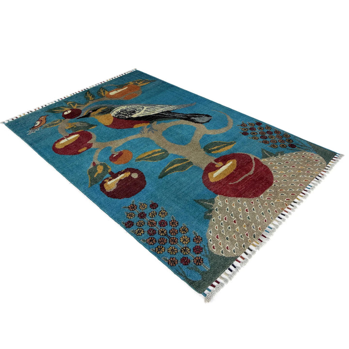 Blue Afghan Pictorial Rug 3' 3" x 4' 9" Hand-Knotted | No. AL246938