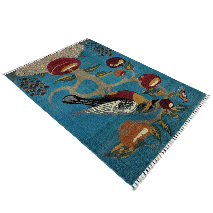 Blue Afghan Pictorial Rug 3' 3" x 4' 9" Hand-Knotted | No. AL246938