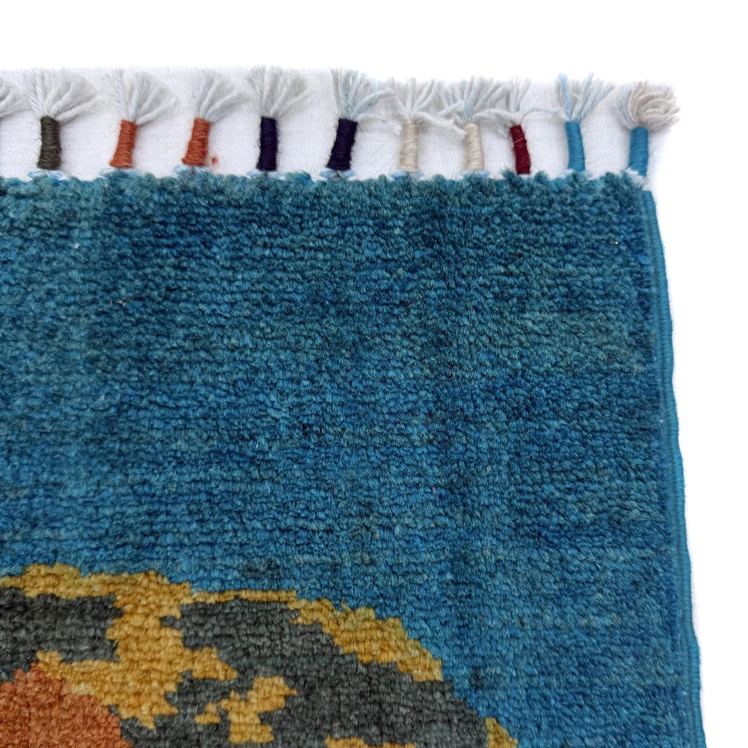 Blue Afghan Pictorial Rug 3' 3" x 4' 9" Hand-Knotted | No. AL246938