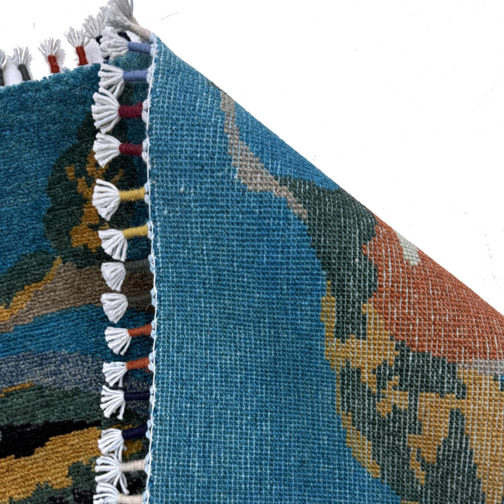 Blue Afghan Pictorial Rug 3' 3" x 4' 9" Hand-Knotted | No. AL246938