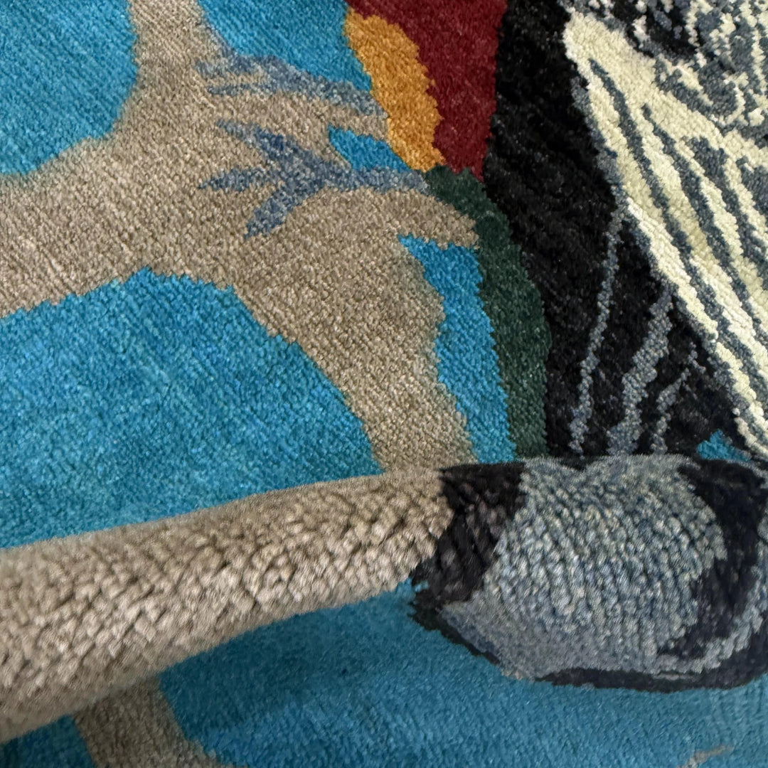 Blue Afghan Pictorial Rug 3' 3" x 4' 9" Hand-Knotted | No. AL246938
