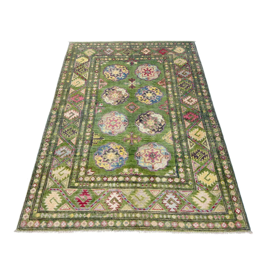 Green Afghan Oriental Rug 3' 11" x 6' 3" Hand-Knotted | No. AL24702