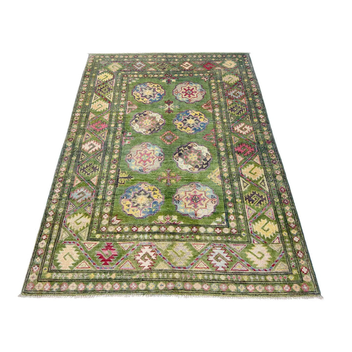 Green Afghan Oriental Rug 3' 11" x 6' 3" Hand-Knotted | No. AL24702