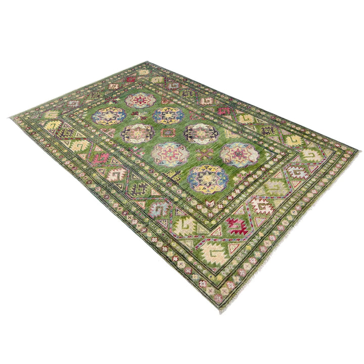 Green Afghan Oriental Rug 3' 11" x 6' 3" Hand-Knotted | No. AL24702
