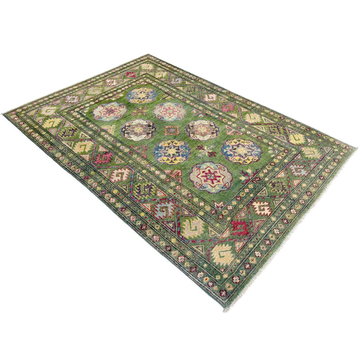 Green Afghan Oriental Rug 3' 11" x 6' 3" Hand-Knotted | No. AL24702