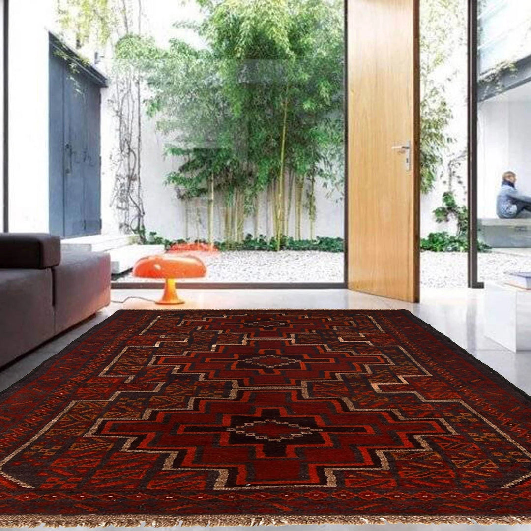 Red Afghan Baluchi Rug 3' 11" x 6' 3" Hand-Knotted | No. AL24715