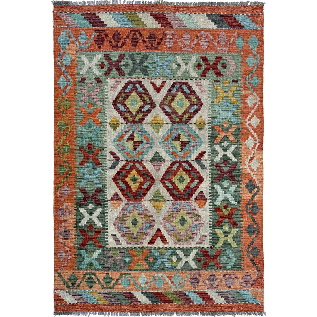 Afghan Kilim Rug 3' 4" x 4' 11" Flat-Weave | No. AL24745