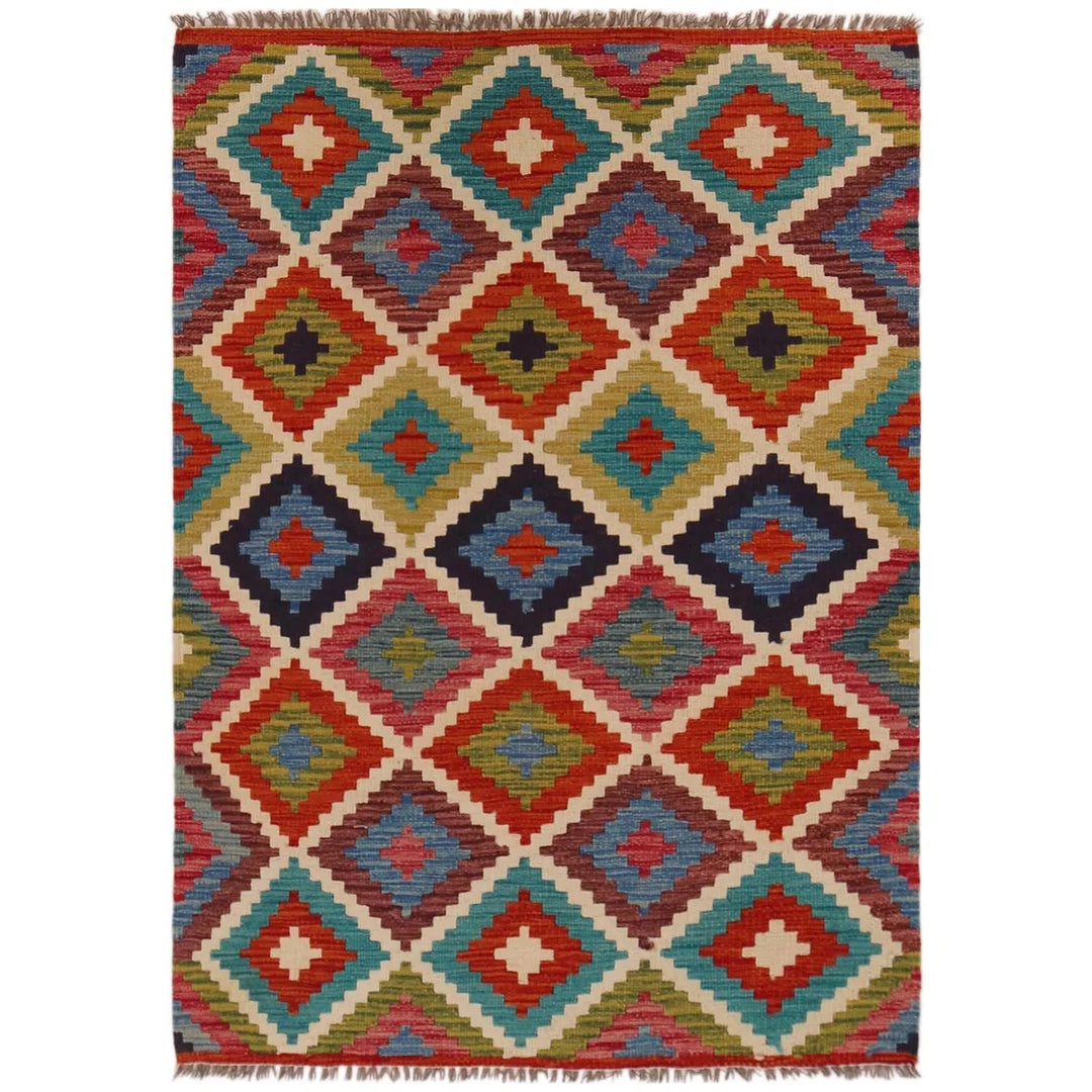 Afghan Kilim Rug 3' 5" x 4' 9" Flat-Weave | No. AL24753