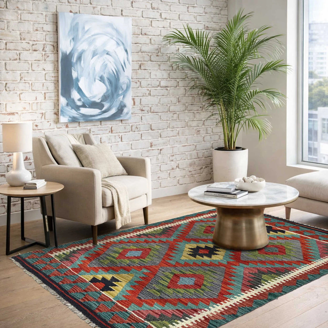 Afghan Vegetable Kilim Rug 2' 10" x 4' 0" Flat-Weave | No. AL24787