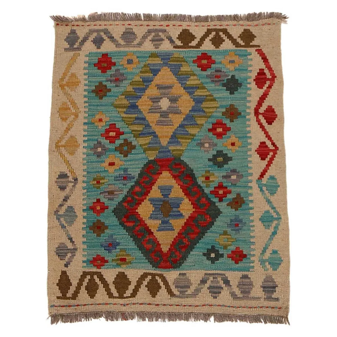 Afghan Vegetable Kilim Rug 2' 2" x 2' 9" Flat-Weave | No. AL24804