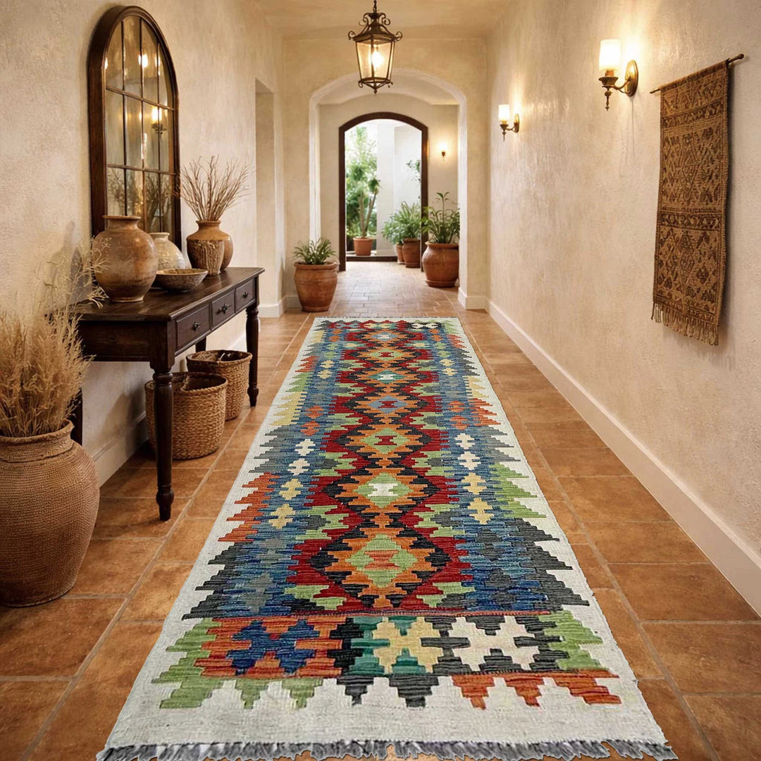 Afghan Vegetable Kelim Runner 2' 7" x 9' 3" Flat-Weave | No. AL248058