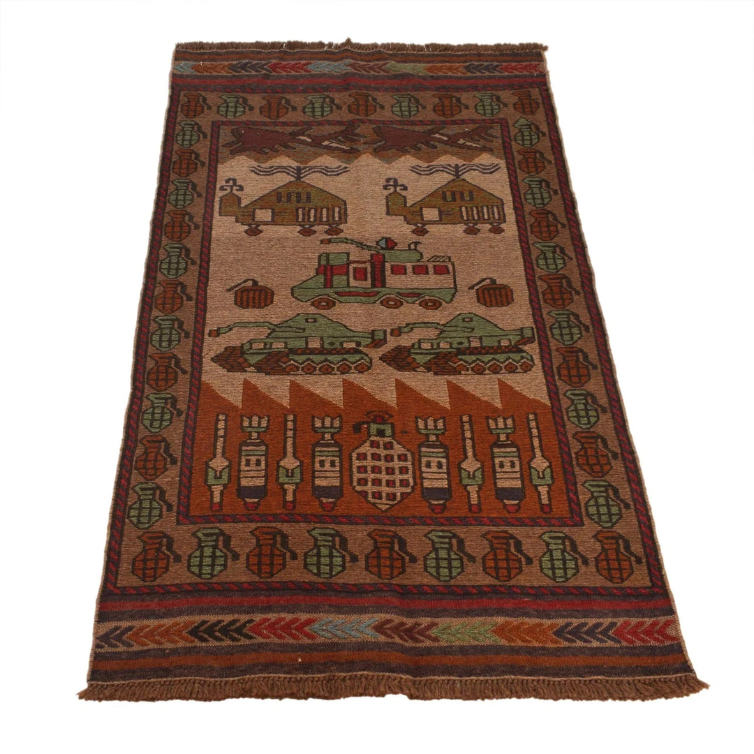 Afghan War Kilim Rug 2' 7" x 4' 5" Flat-Weave | No. AL24808