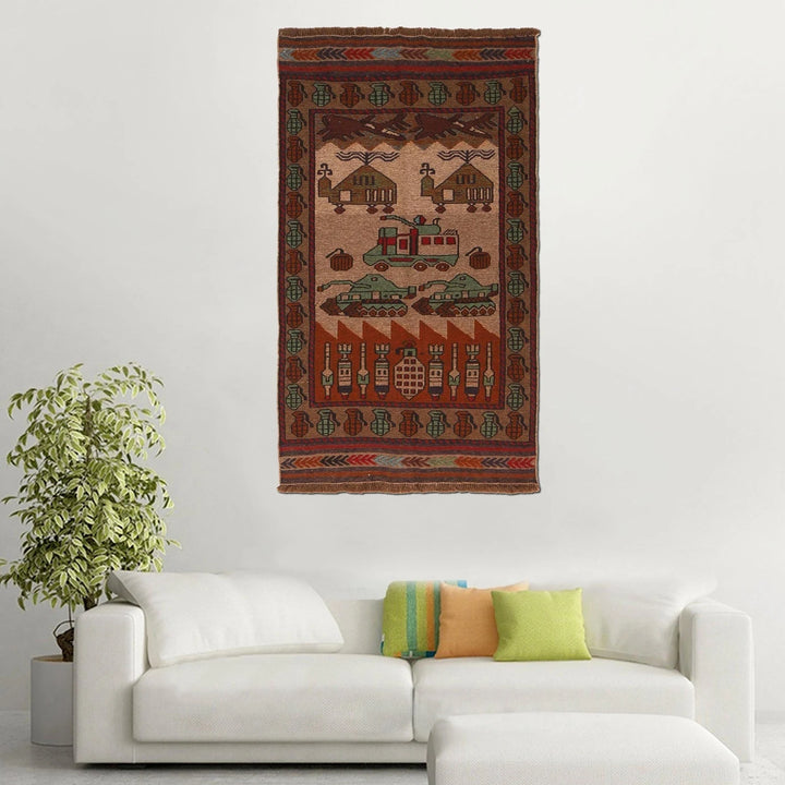 Afghan War Kilim Rug 2' 7" x 4' 5" Flat-Weave | No. AL24808