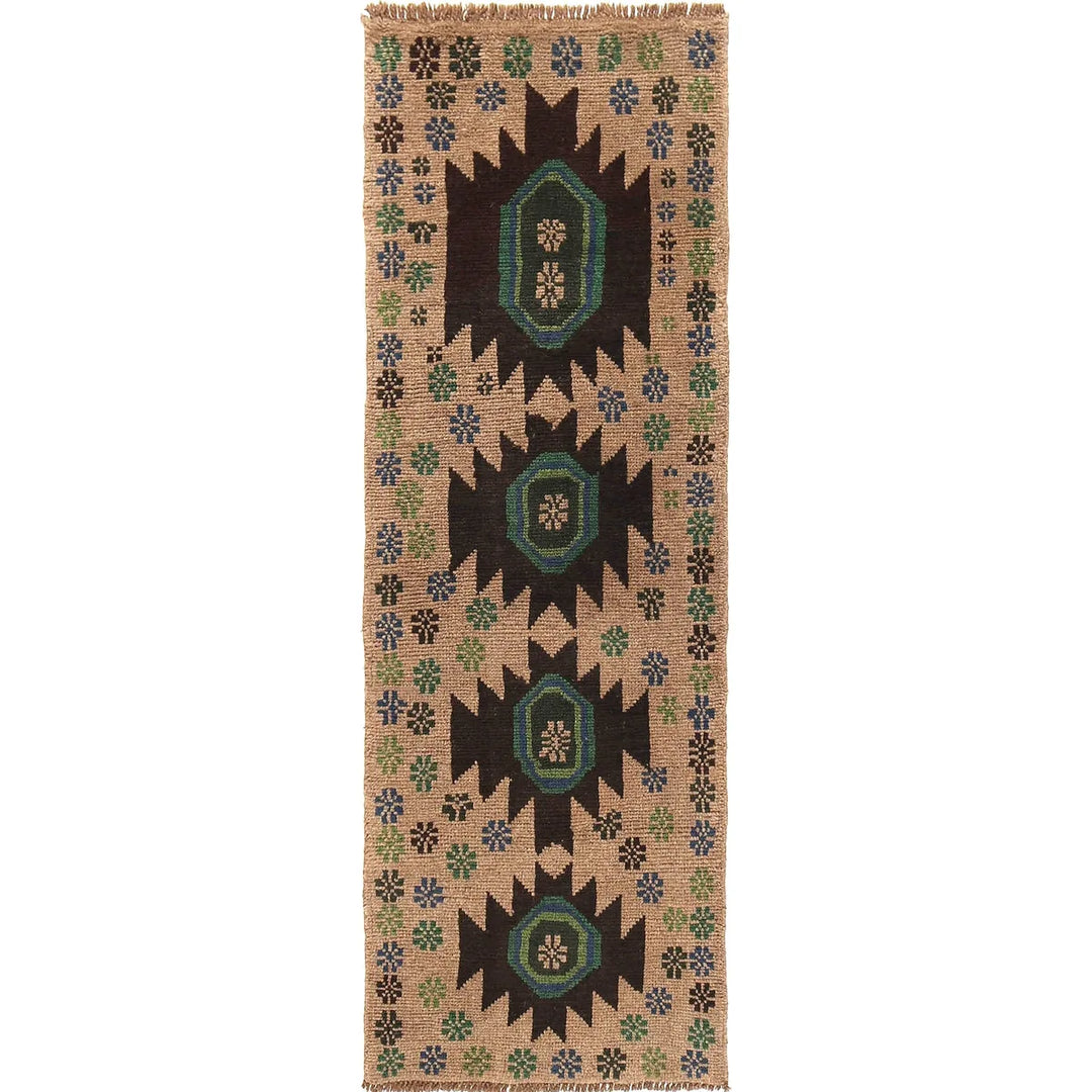 Beige Afghan Baluchi Rug 1' 12" x 6' 4" Hand-Knotted | No. AL24826