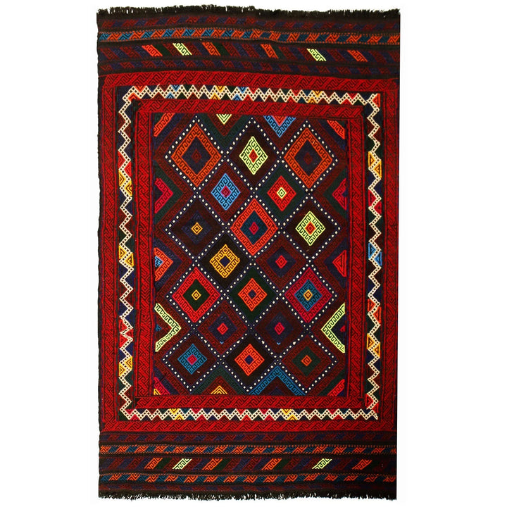 Afghan Suzuni Rug 4'5" x 6'11" Flat-Weave | No. AL24830