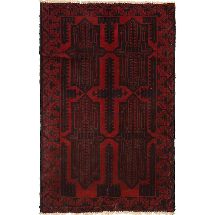 Red Afghan Baluchi Rug 2' 9" x 4' 3" Hand-Knotted | No. AL24835