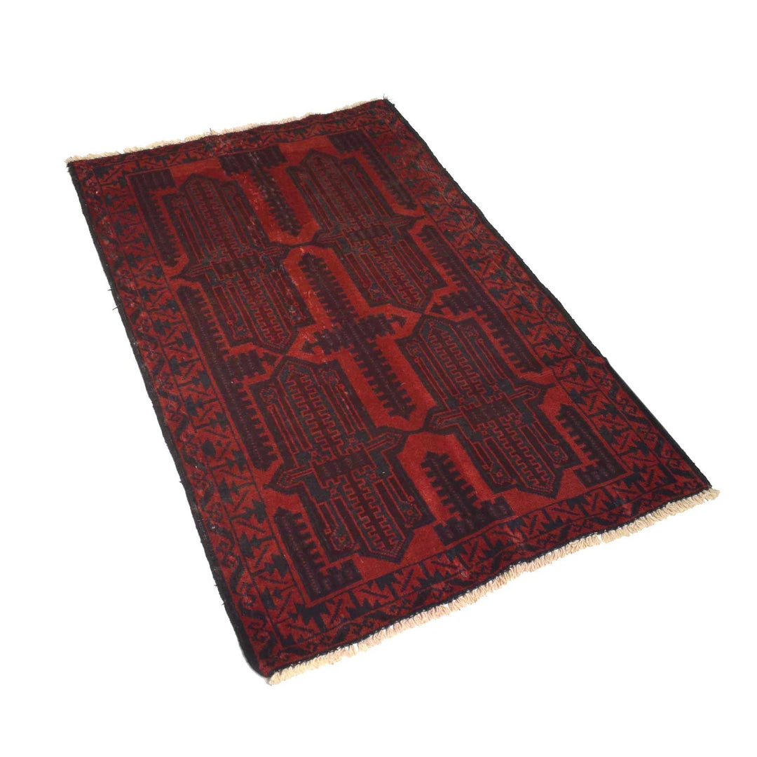 Red Afghan Baluchi Rug 2' 9" x 4' 3" Hand-Knotted | No. AL24835