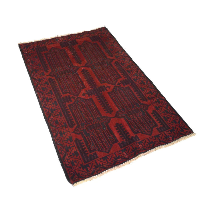 Red Afghan Baluchi Rug 2' 9" x 4' 3" Hand-Knotted | No. AL24835