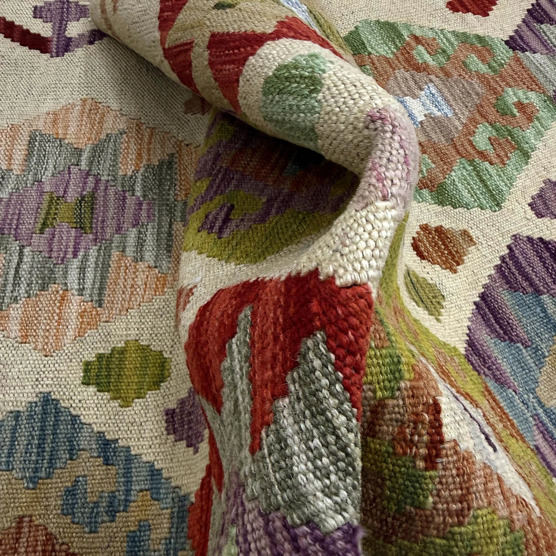 Afghan Vegetable Kilim Rug 2' 6" x 9' 7" Flat-Weave | No. AL248427