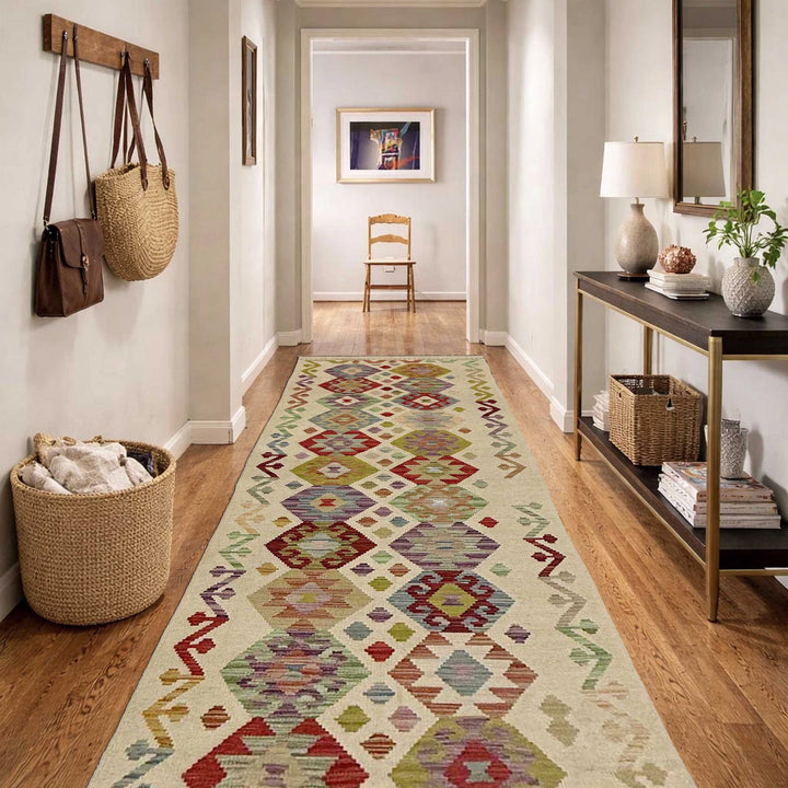 Afghan Vegetable Kilim Rug 2' 6" x 9' 7" Flat-Weave | No. AL248427