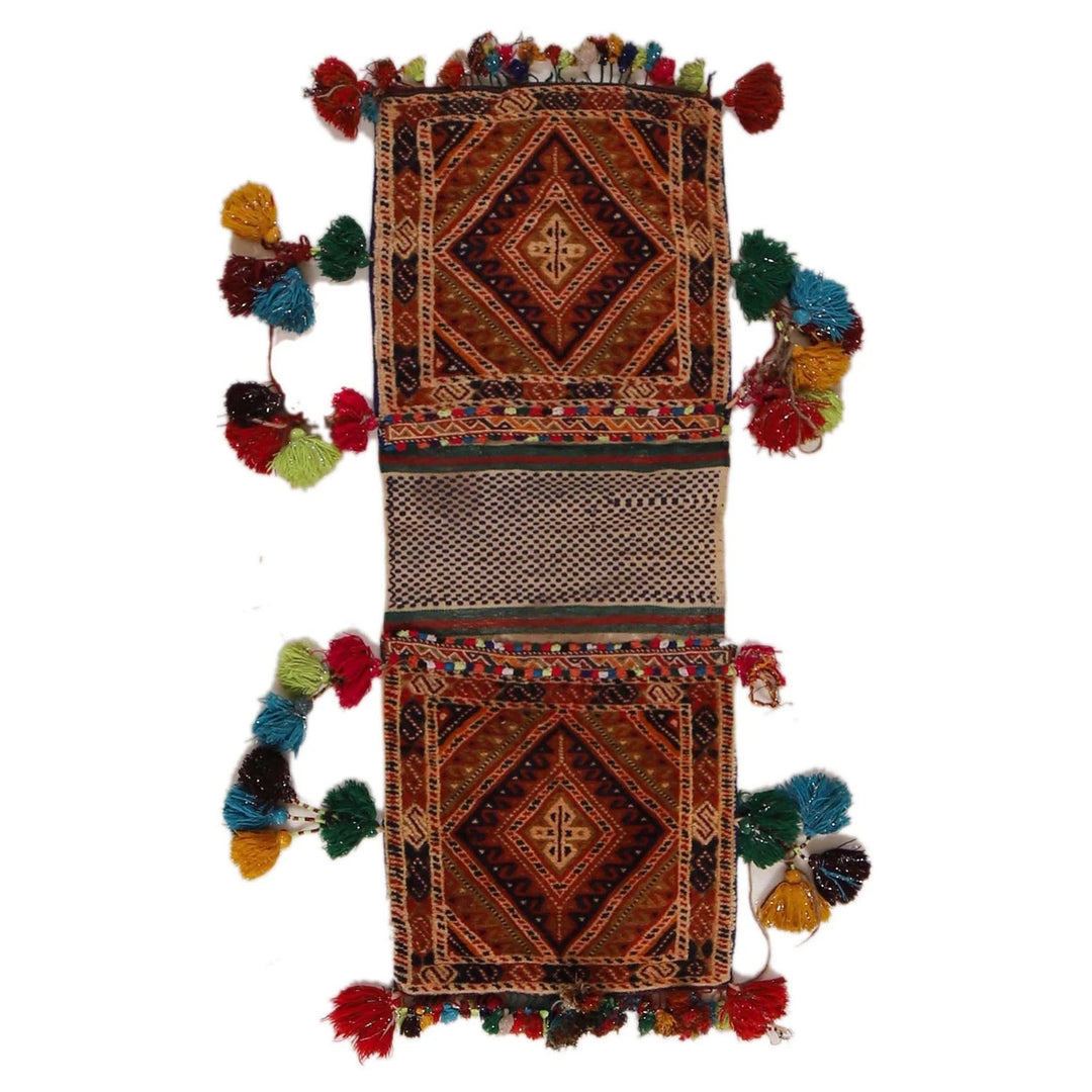 Afghan Baluch Saddle Bag Rug 1' 3" x 3' 6" Hand-Knotted | No. AL24854