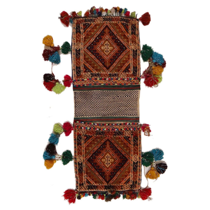 Afghan Baluch Saddle Bag Rug 1' 3" x 3' 6" Hand-Knotted | No. AL24854